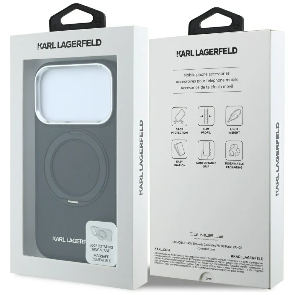 KARL LAGERFELD case for IPHONE 18 Pro Max/17 Pro Max compatible with MagSafe (Ring Stand 360 Saffiano Classic Logo) black - Image 8