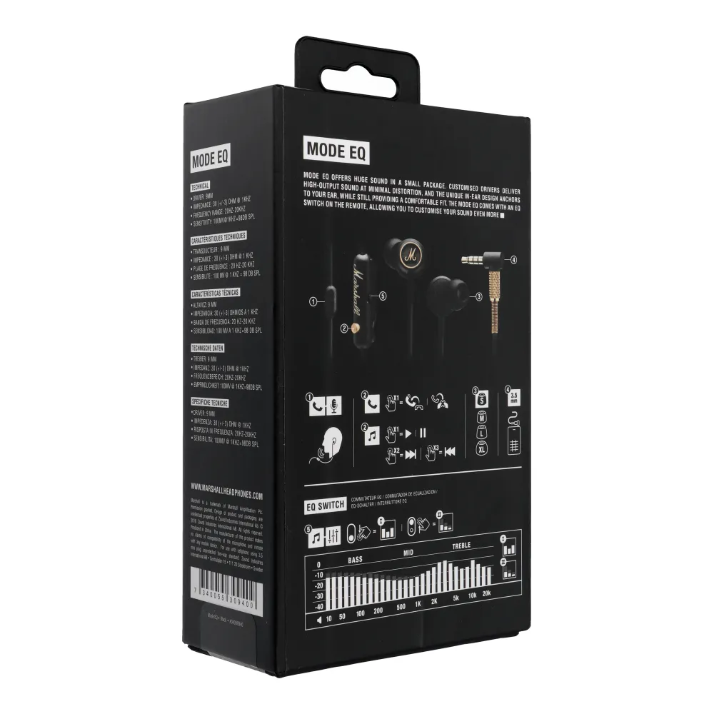 Wire earphones Jack 3,5 mm Marshall EQ black gold - Image 3
