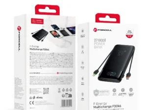 FORCELL F-ENERGY F30K6 Multicharge powerbank with built-in cables Type C and Lightning PD QC3.0 3A 65W 27000 mAh black