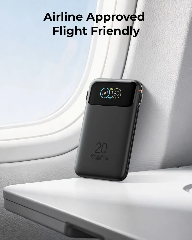 Powerbank Veger Fuerza 10 (W1212B) PD 20W 10000 mAh with built-in cables USB C / Lightning black - Image 6