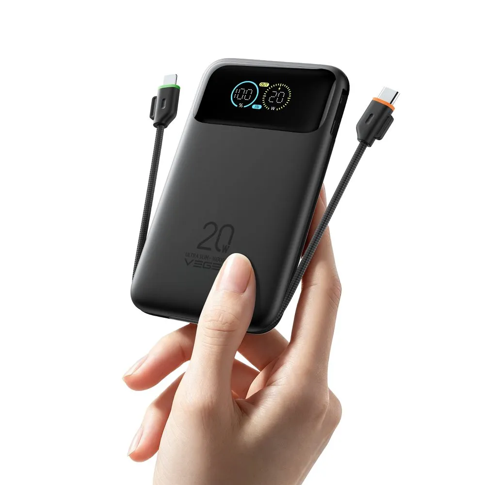 Powerbank Veger Fuerza 10 (W1212B) PD 20W 10000 mAh with built-in cables USB C / Lightning black - Image 2