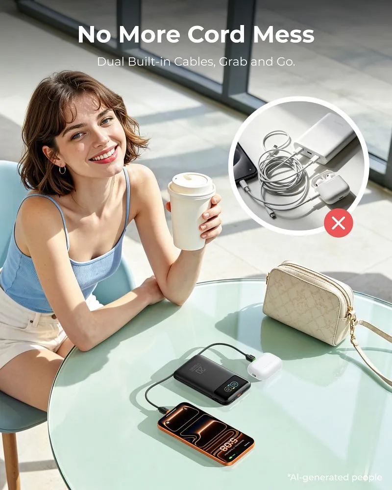 Powerbank Veger Fuerza 10 (W1212B) PD 20W 10000 mAh with built-in cables USB C / Lightning black - Image 5