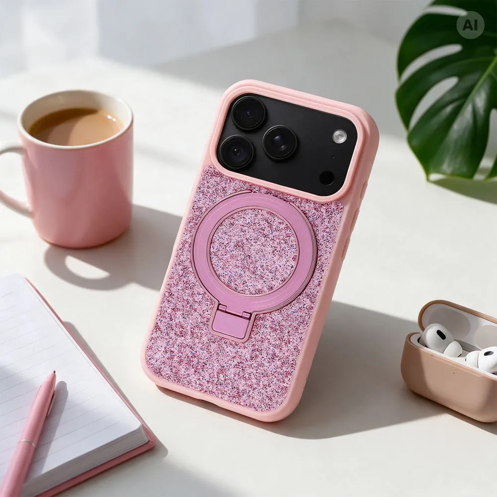 Case for iPhone 15 Quartz Circle Stand Mag Cover pink - 4. kép