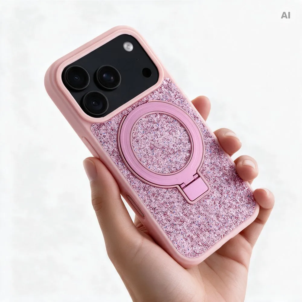 Case for iPhone 15 Quartz Circle Stand Mag Cover pink - 3. kép