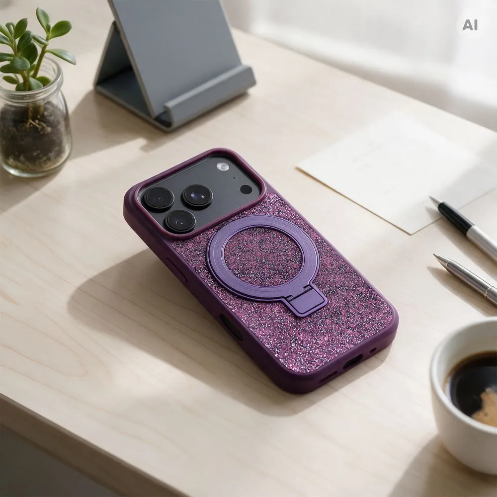 Case for iPhone 17 Quartz Circle Stand Mag Cover dark cherry - Image 4