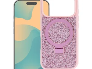 Case for iPhone 16 Quartz Circle Stand Mag Cover pink