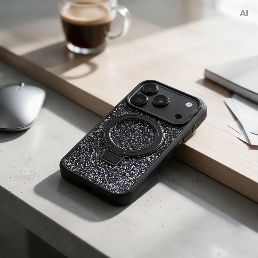 Case for iPhone 13 Quartz Circle Stand Mag Cover black - Image 4