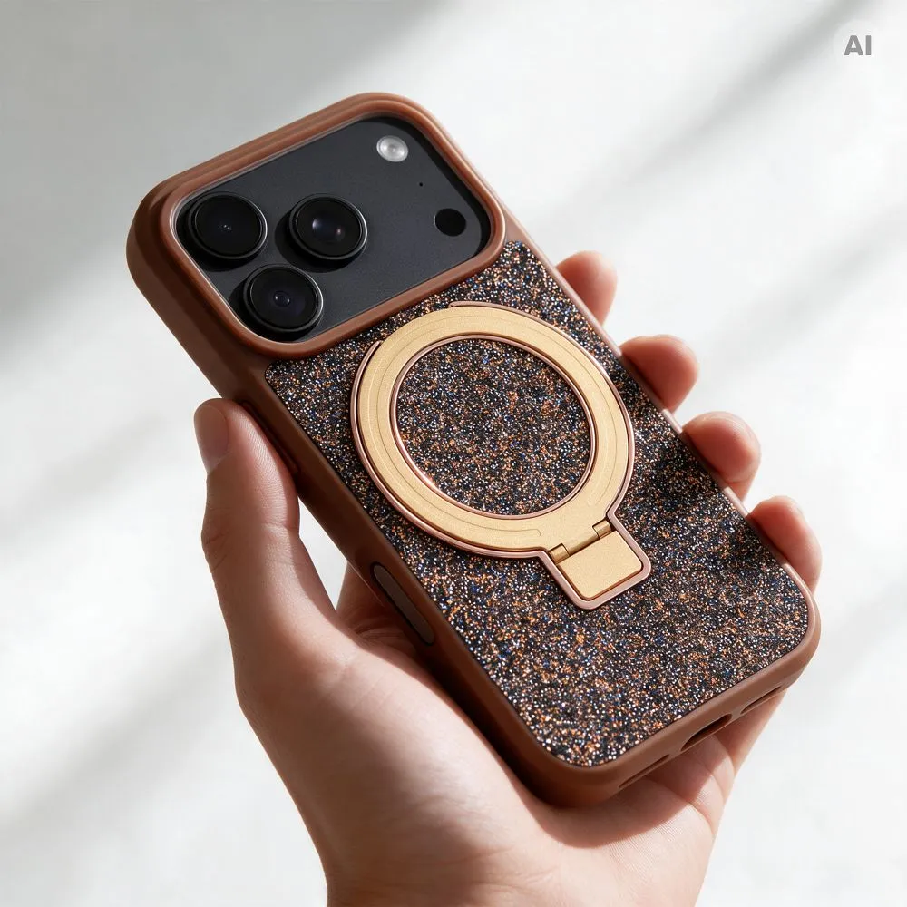 Case for iPhone 16 Quartz Circle Stand Mag Cover brown - Image 3