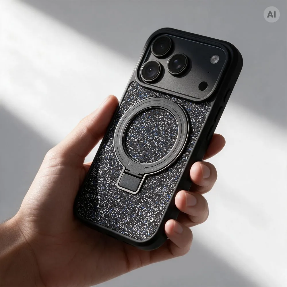 Case for iPhone 15 Pro Quartz Circle Stand Mag Cover black - Image 3