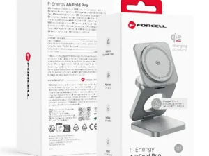 FORCELL AluFold Pro 3in1 Qi 2.2 25W Ultra-Fast Wireless Desk Charger for iPhone and Samsung compatible with MagSafe, Apple Watch, Samsung Watch silver